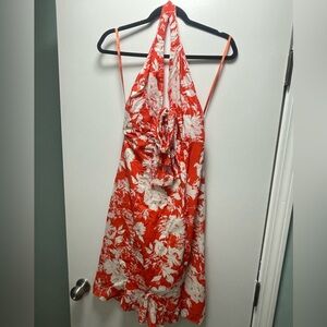 Red and White Floral Halter Dress